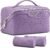 BOYATU Travel Makeup Bag Cosmetic Bags for Women: Large Capacity 3 Pcs Set Make up Bag with Compartments – Waterproof Vegan Leather Toiletry Organizer Bags with Handle – Travel Essentials(L01 Purple)